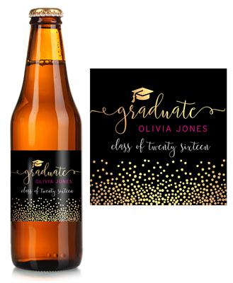 Gold Confetti Graduation Beer Label
