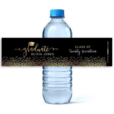 Gold Confetti Graduation Water Bottle Labels