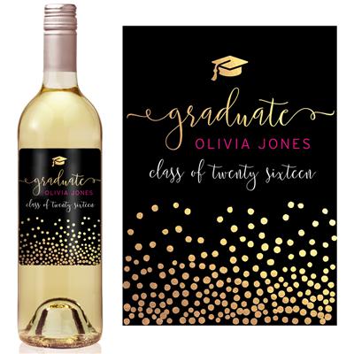 Gold Confetti Graduation Wine Label