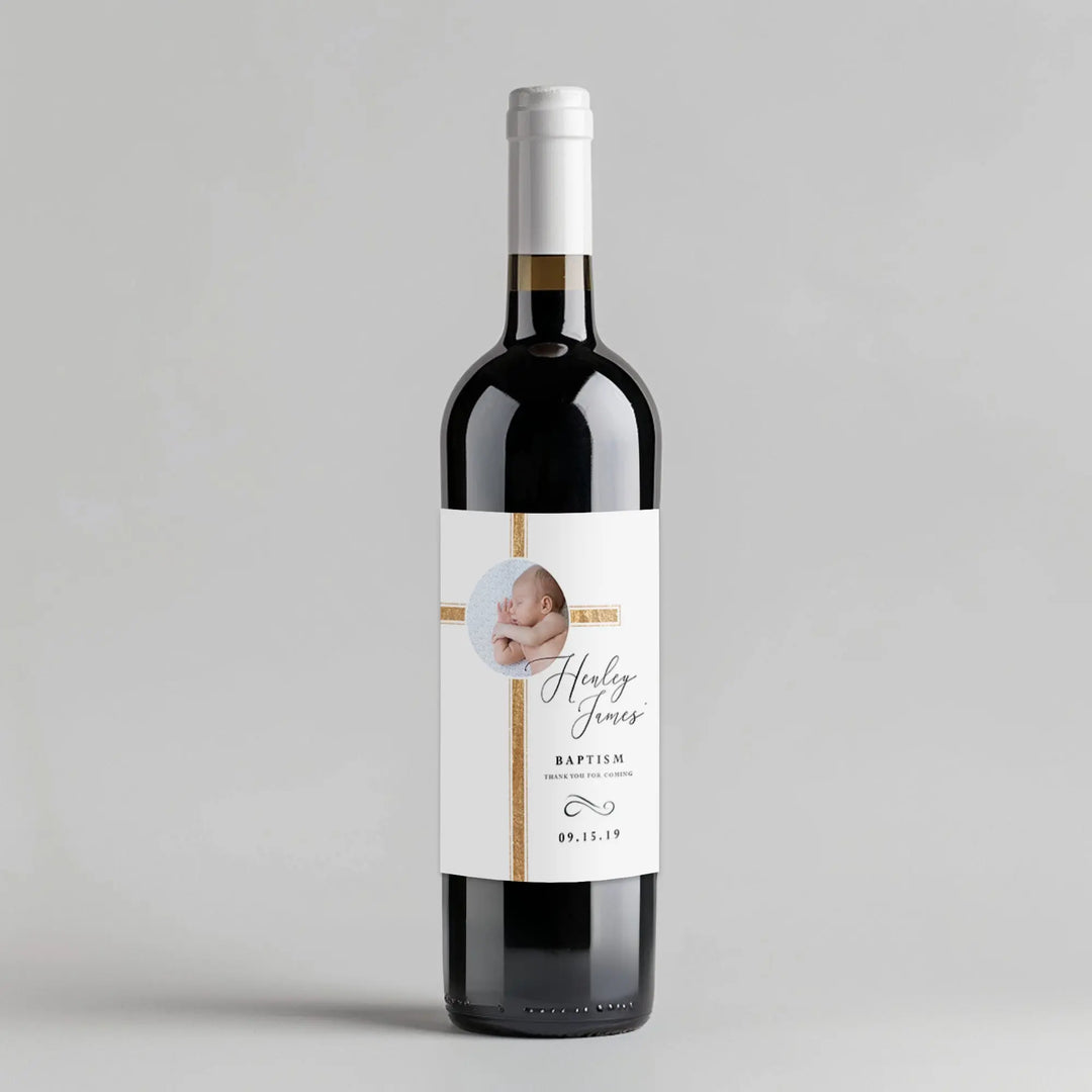 Gold Cross Baptism Wine Label iCustomLabel