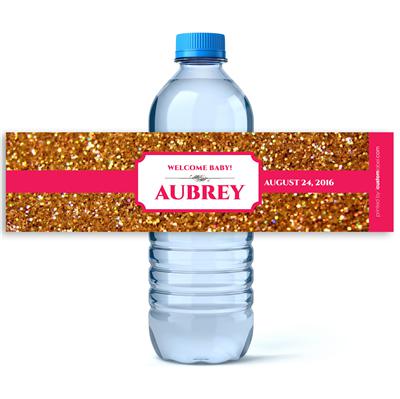 Gold Glitter Baby Water Bottle Labels