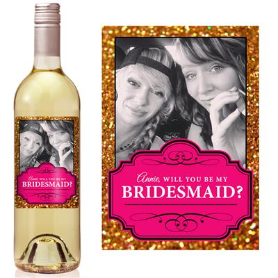 Gold Glitter Pink Frame Bridesmaid Wine Label