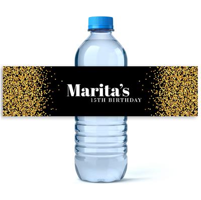 Gold Glitter Spill Water Bottle Labels