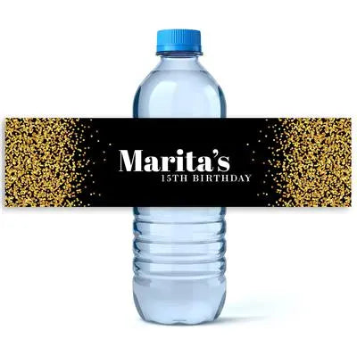 Gold Glitter Spill Water Bottle Labels