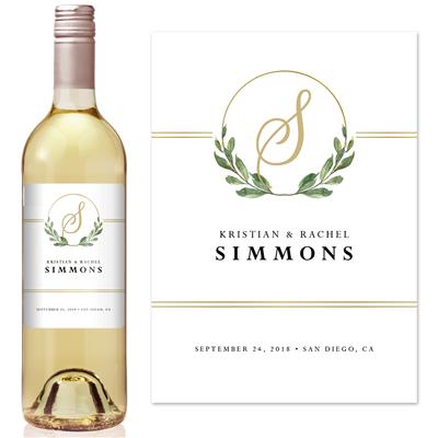 Gold Greenery Wedding Wine Label