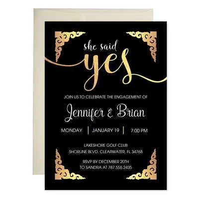 Gold Ornamental Engagement Invitations