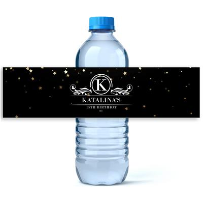 Gold Starry Night Water Bottle Labels
