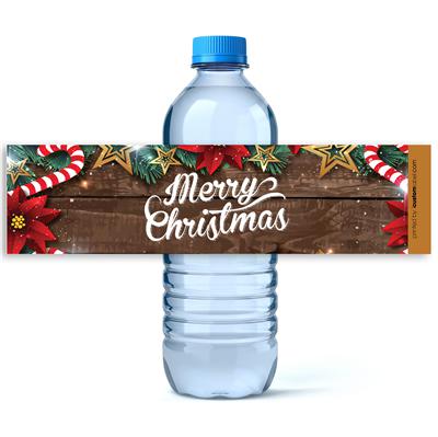 Gold Stars Christmas Water Bottle Labels