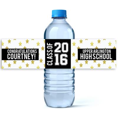 Gold Stars Graduation Water Bottle Labels