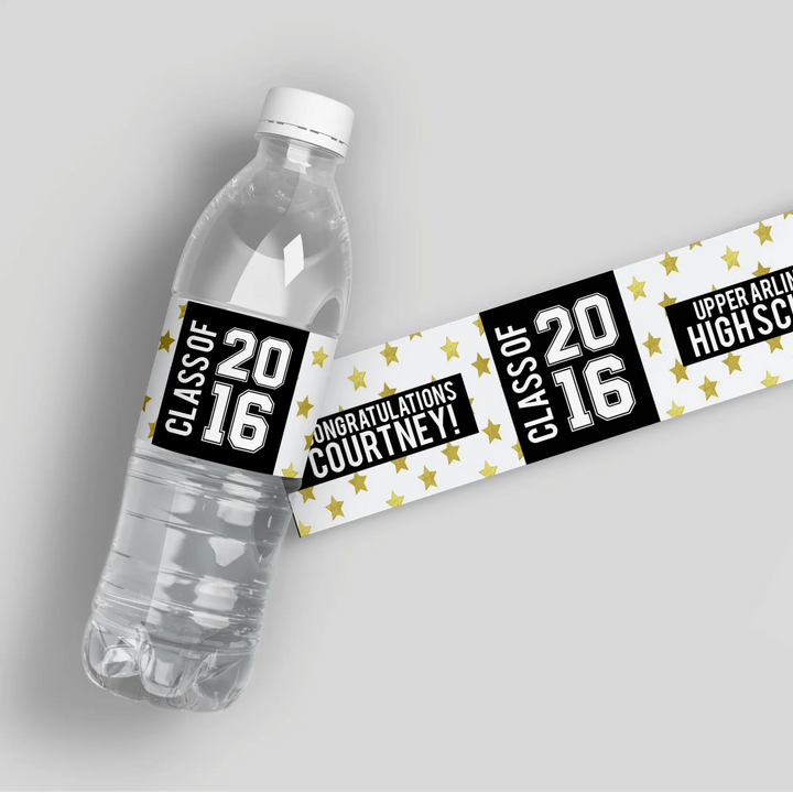 Gold Stars Graduation Water Bottle Labels - iCustomLabel