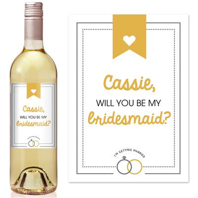 Gold Wedding Rings Bridesmaid Wine Label