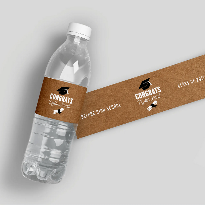 Grad Cap Graduation Water Bottle Labels - iCustomLabel