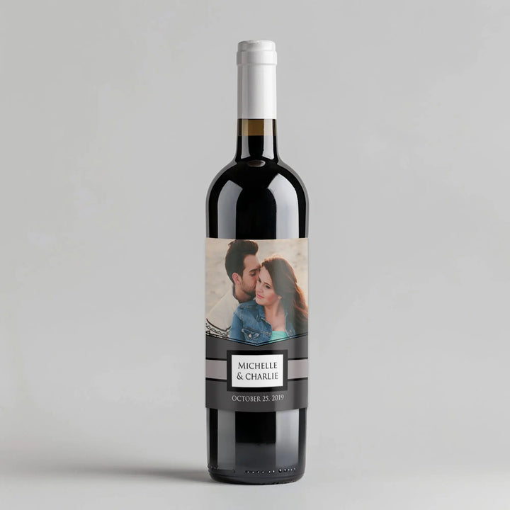 Gray Photo Wedding Wine Label iCustomLabel