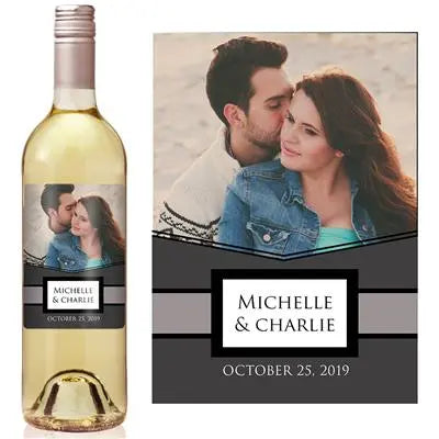 Gray Photo Wedding Wine Label