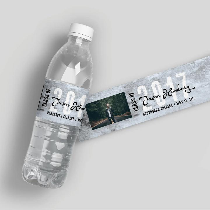 Gray Watercolor Graduation Water Bottle Labels - iCustomLabel