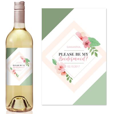 Green Blush Floral Bridesmaid Wine Label