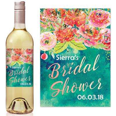 Green Watercolor Bridal Shower Wine Label