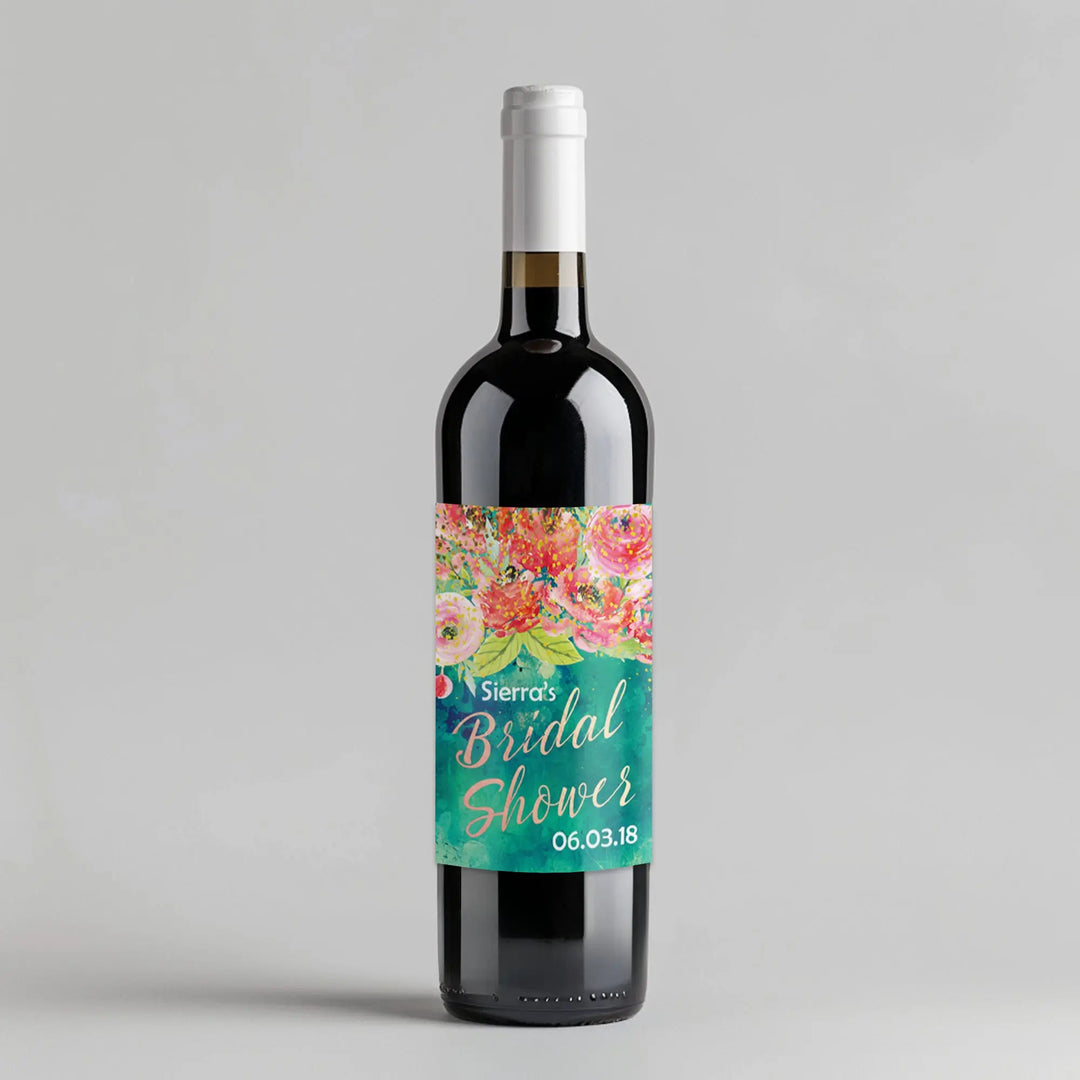 Green Watercolor Bridal Shower Wine Label iCustomLabel