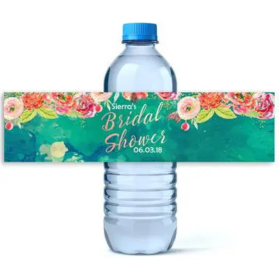 Green Watercolor Water Bottle Labels