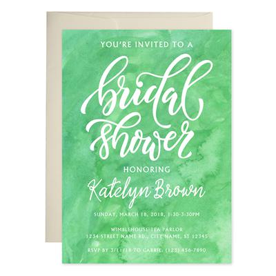 Green Watercolors Bridal Shower Invitations