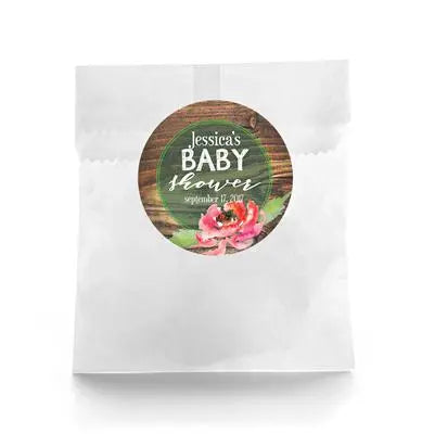 Green Wood Baby Shower Favor Labels