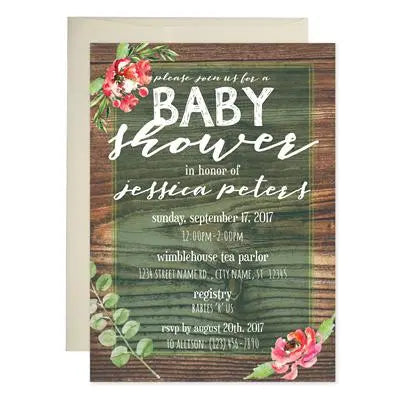 Green Wood Baby Shower Invitations