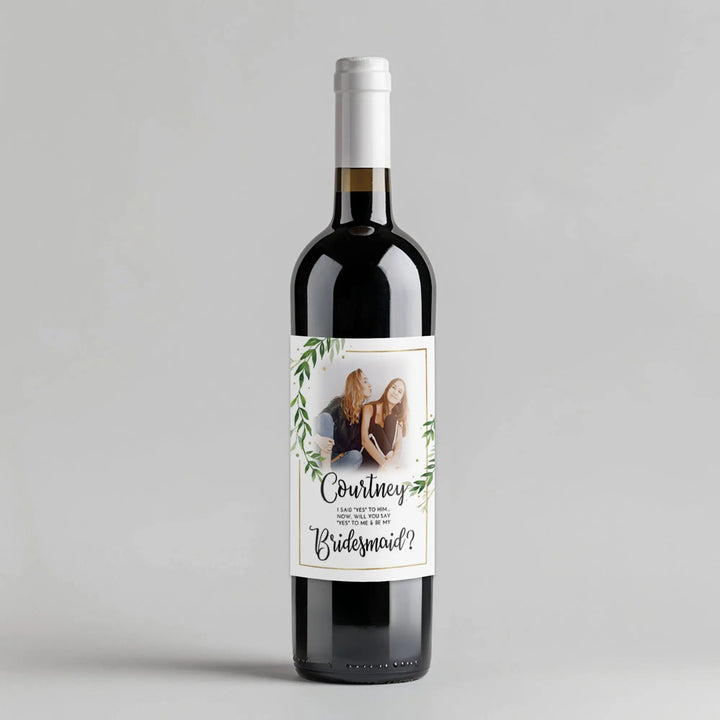 Greenery And Gold Bridesmaid Wine Label iCustomLabel