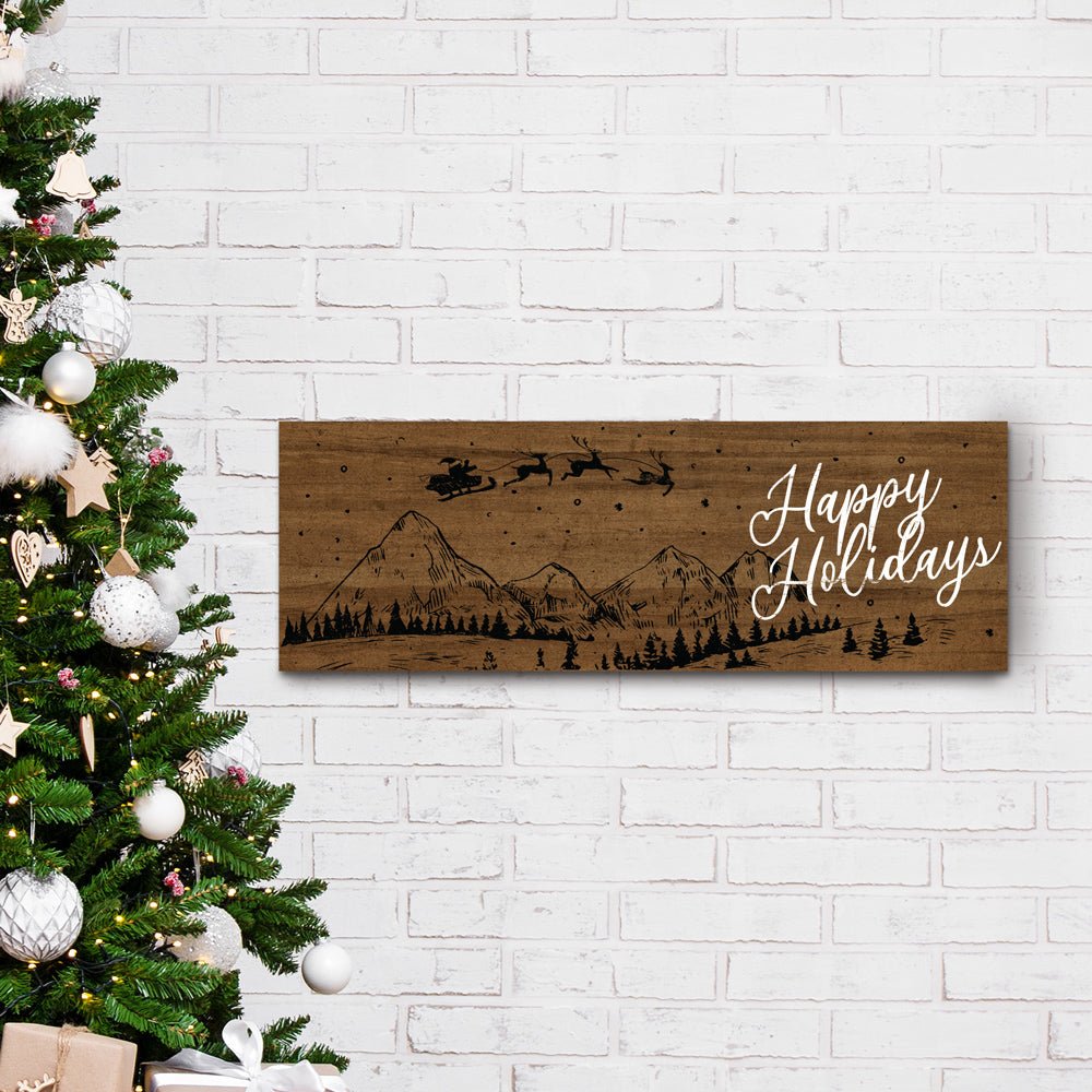 Happy Holidays Forest Wood Sign