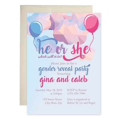 He Or She Balloons Gender Reveal Invitations