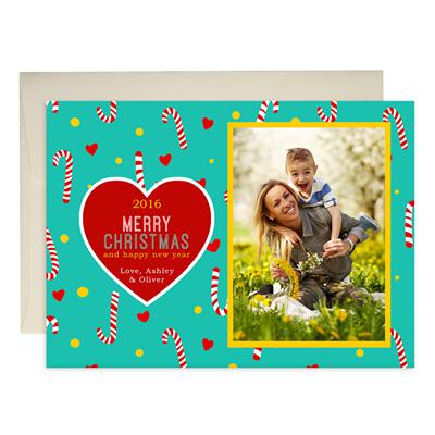 Heart Candy Canes Holiday Cards