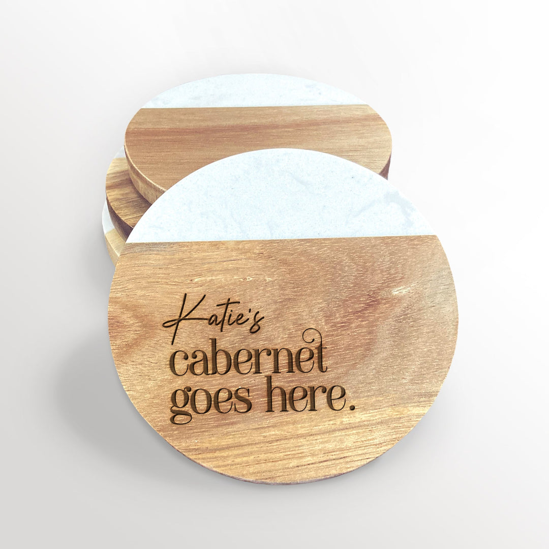 Her Drink Goes Here Acacia Wood and Marble Coasters