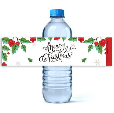 Holly Mistletoe Christmas Water Bottle Labels