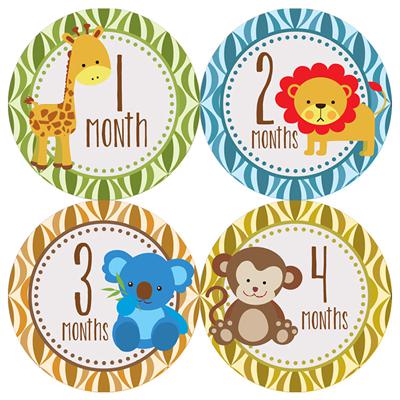 Jungle Animals Safari Baby Month Stickers