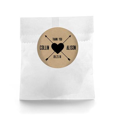 Kraft Heart Arrows Wedding Favor Labels