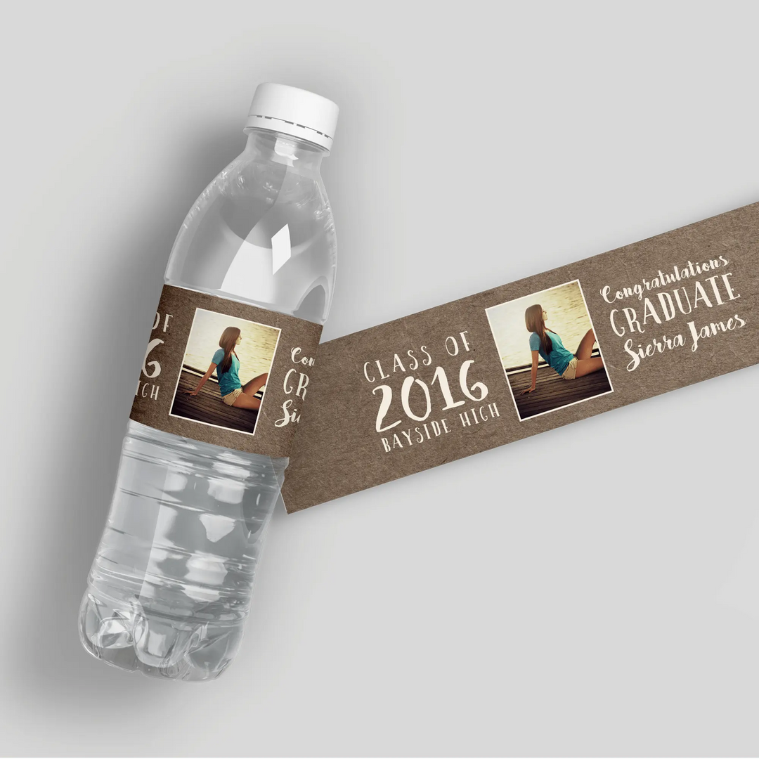 Kraft Paper Graduation Water Bottle Labels - iCustomLabel