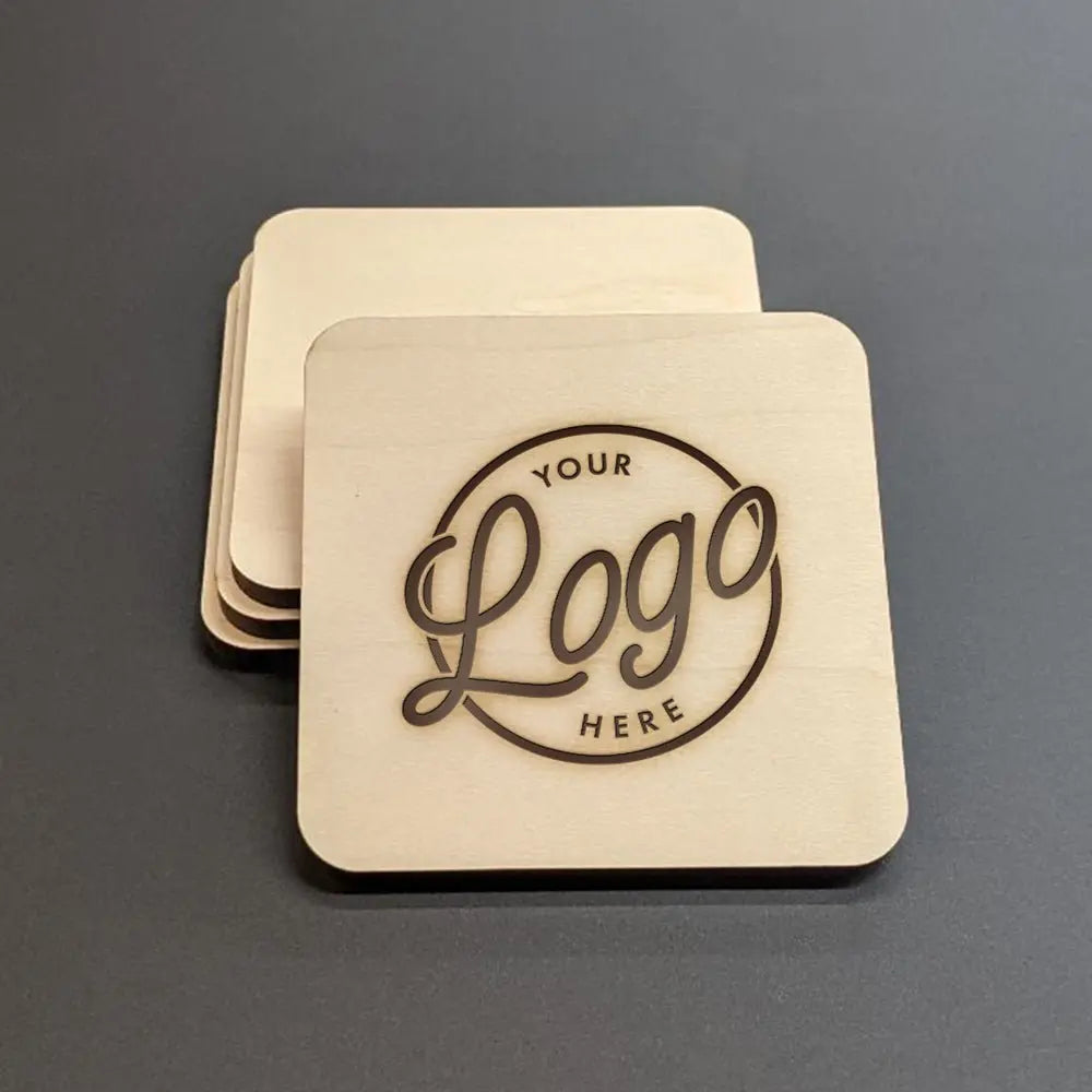 Logo Rounded Square Wood Coasters