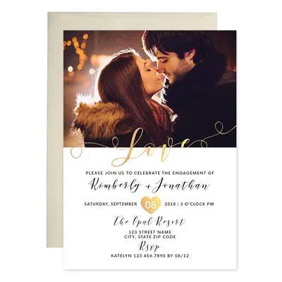 Love Gold Foil Engagement Invitations