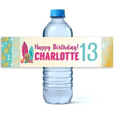 Luau Birthday Water Bottle Labels