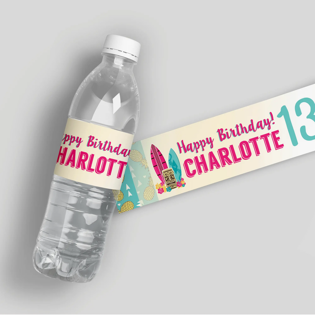 Luau Birthday Water Bottle Labels - iCustomLabel