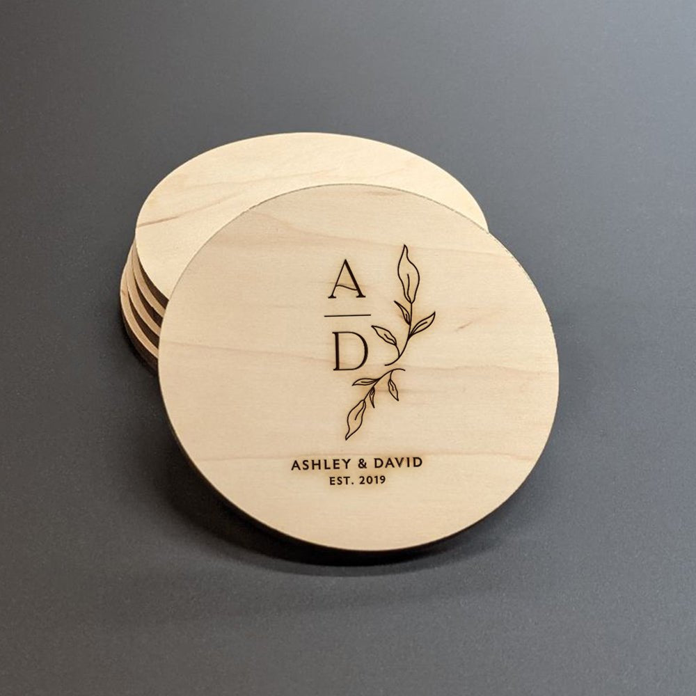 Luxe Wedding Monogram Wood Coasters