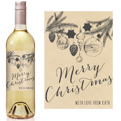 Merry Christmas Tree Paper Wine Label