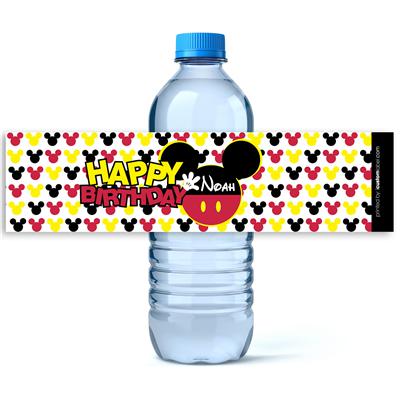 Mickey Pattern Birthday Water Bottle Labels
