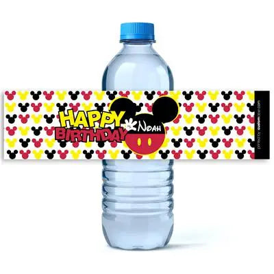 Mickey Pattern Birthday Water Bottle Labels