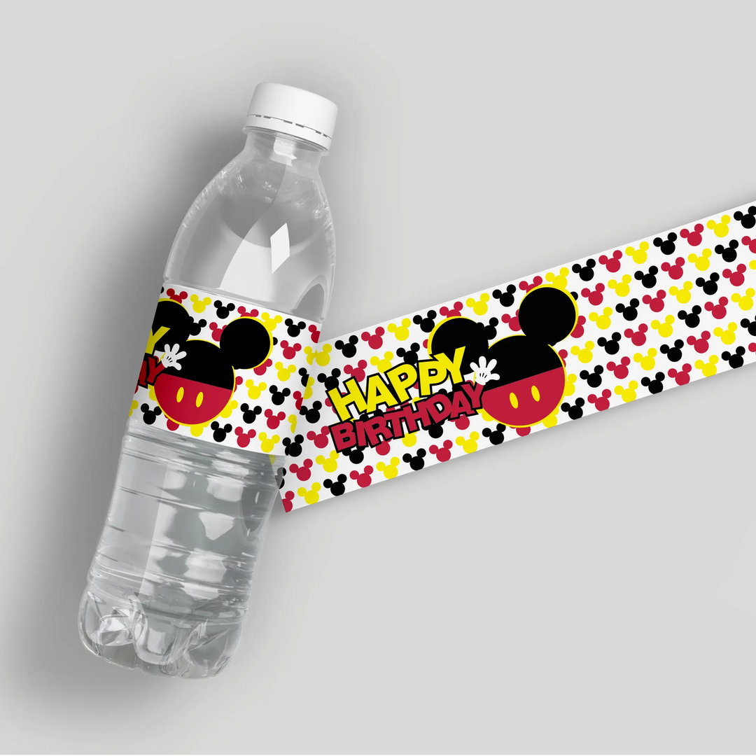 Mickey Pattern Birthday Water Bottle Labels iCustomLabel