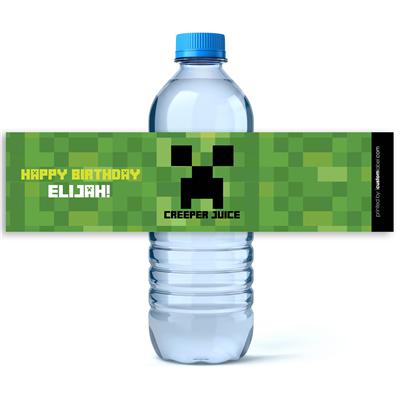 Minecraft Creeper Birthday Water Bottle Labels