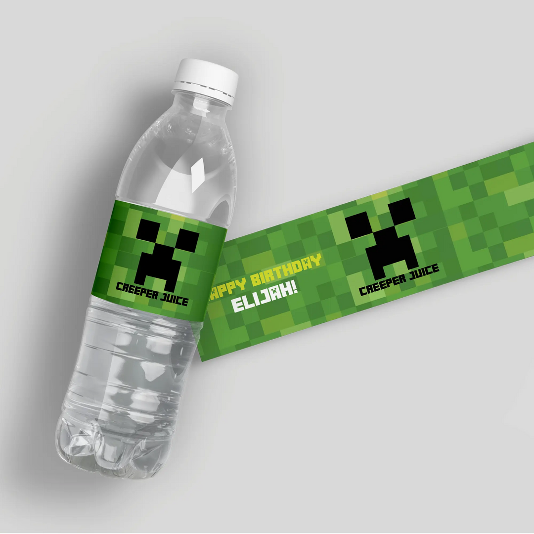 Minecraft Creeper Birthday Water Bottle Labels iCustomLabel