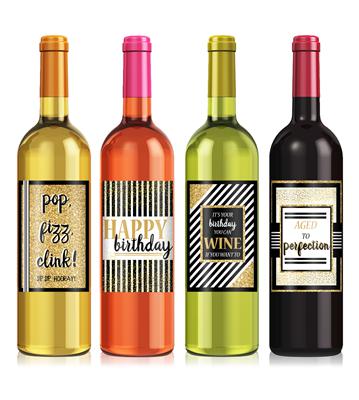 Modern Chic Birthday Wine Label Set