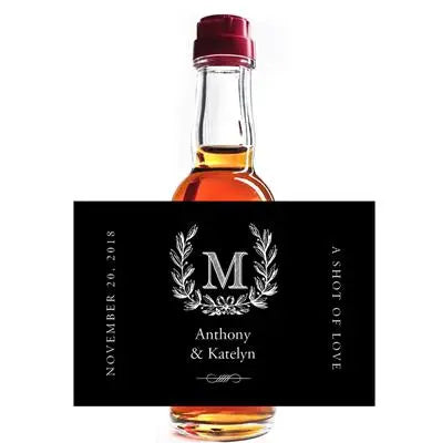 Monogram Wreath Black Mini Liquor Label