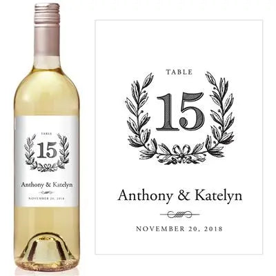 Monogram Wreath Table Number Wine Label