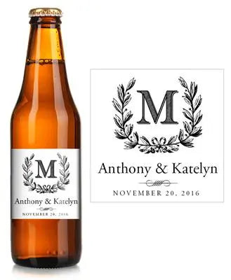 Monogram Wreath Wedding Beer Label